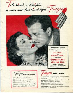 1949 Tangee Lipstick Ann Doran & Milburn Stone Ad
