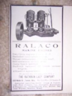 1907 Ralaco Marine Engine Old Ad Rathbun Lacy Toledo b