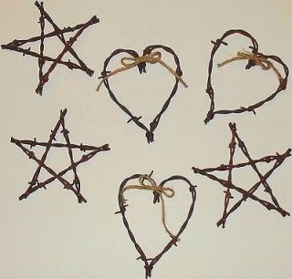Antique Barbed Wire Hearts & Star Sets of 6 Brotherton Flat rustic