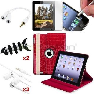 Accessory Red Crocodile Leather Case Guard Headset for iPad 4 3 2