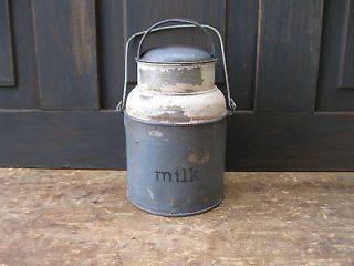 Antique Cream Can w Worn Blue and White Milk Paint