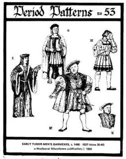 Tudor Mens Costume Pattern King Henry VIII 8th sm XL Period Patterns
