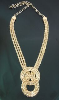 Super Glam Mesh Necklace Gold plated Knot Pendant 25inch Long Party