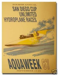 1967 San Diego AquaWeek Hydroplane Boat Racing poster limited 60s art