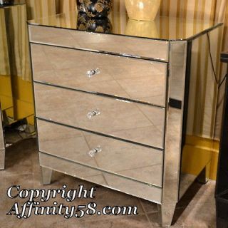 Bethel Mirrored Cut Corner Hall Chest 3 Drawer Dresser Vanity Cabinet