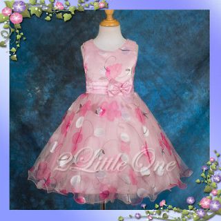 Pink Wedding Flower Girl Pageant Party Floral Pattern Formal Dress Sz