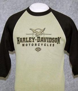 Harley Davidso n Mens Clear Eagle Black & Khaki 3/4 Sleeve Jersey T