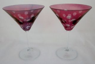 Martini Glasses Deep Pink Iridescent Frosted Polka Dots Krosno