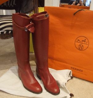 Hermes Paris Iconic Classic Rouge Ash Best Leather Riding Boots 39.5