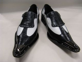 New Arrivals New Mens Fiesso Black/White Pointed Slipon Metal Toe