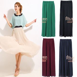Celeb Style Candy Color Chiffon Accordion Pleated Maxi Long Skirt