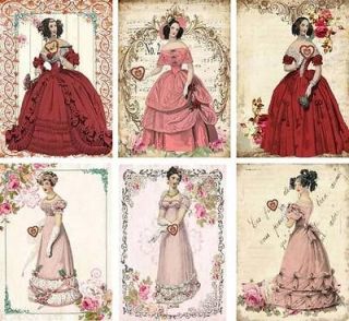 Vintage Jane Austen Valentine cards tags scrapbooking crafts set of 6