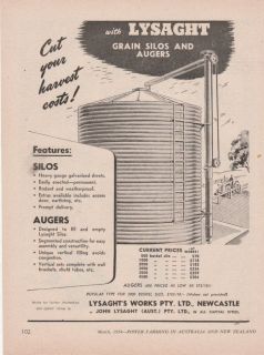 Vintage 1954 LYSAGHT GRAIN SILOS & AUGERS Advertisement