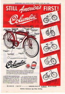 1949 AD COLUMBIA BICYCLES TRIUMPH, MOSSBERG RIFLES, SHOTGUNS SCOPE