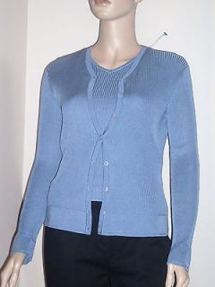 TALBOTS 100% SILK CARDIGAN SWEATER + Ribbed V Neck Shell TOP Twinset