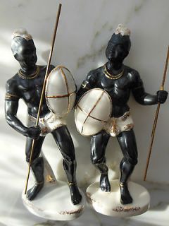 Vintage Ceramic Blackamoor Male Warrior Figures Muscular Black