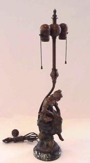 ANTIQUE SIGNED MOREAU FIGURAL LADY BRONZE SPELTER LAMP