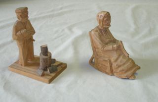 Andre Bourgault   Carved Woman in Rocker & Man Chopping Wood by