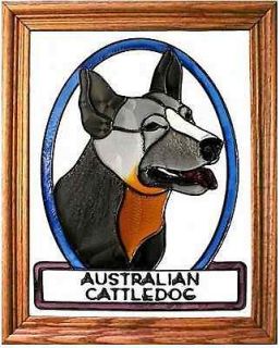 AUSTRALIAN CATTLE DOG ~ 13.5 W X 16.5 H ~ ART GLASS PANEL