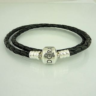 Authentic Pandora S/Silver Black Leather Bracelet 41cm