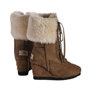 Love From Australia Nova Caramel Wedge Ankle Sheepskin Boots Size 3 8