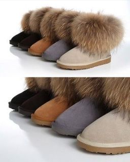 Very Popular Winter Warm Fox Fur Snow Boots Real Leather 3 Colour Real
