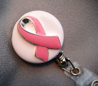Breast Cancer Pink Ribbon ID Badge Reel Hospital Proof RN Nurse