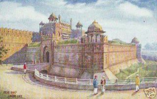 French India postcard Delhi Fort Lahore gate p36048