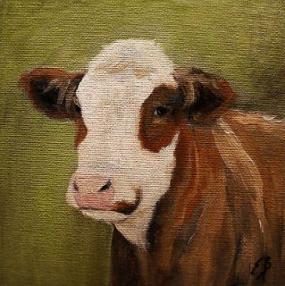 Elizabeth Barrett Original Oil Painting Farm Animal Brown COW