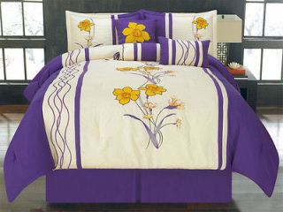 11 Piece Queen Azalea Purple Floral Embroidered Bed in a Bag Set