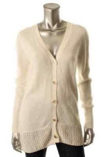 Famous Catalog NEW Ivory Ribbed Trim Oversized Button Front Cardigan