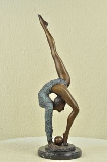 Gymnastics Bronze Marble Statue Bookend Athlete Balance Beam Art Gift