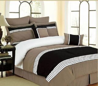 Piece WILLOW Peach Skin Fabric Comforter Set   Taupe, Black and Bone