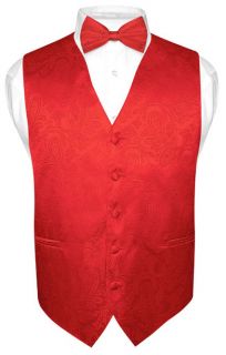 Mens Red Paisley Design Dress Vest and BOWTie Set for Suit or Tuxedo