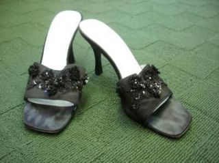 BADGLEY MISCHKA black high heel satin sandals 37.5/ 7.5