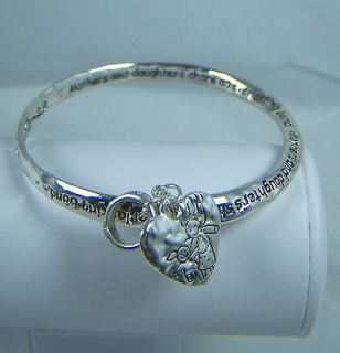 Mother Daughter Mobius Style Bangle Bracelet Cute Heart Charm Nice