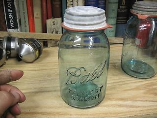 quart ball perfect mason aqua blue fruit jar zinc lid antique