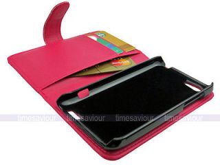 Dark Pink Leather Case Wallet for HTC One V with Inner Card Slot