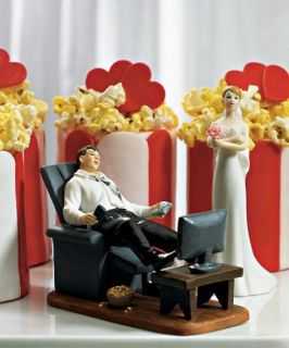 Couch Potato Groom & Exasperated Bride Funny Cake Topper Weddingstar