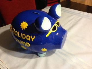 Ceramic Large Blue Pig PIGGY BANK  Vacation Found