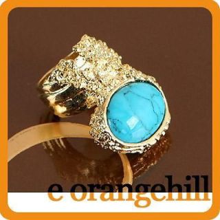 SIZE 8.5 Turquoise Gemstone Chunky Armor Knuckle Cocktail Ring g135