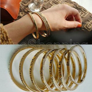 Women Pray Gold Filled Solid Wristband Slider Letter Bracelet Bangle