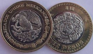Mexico 10 Diez Pesos 2012 Aztec Carving Copper Nickel  Brass,UNC  Mo