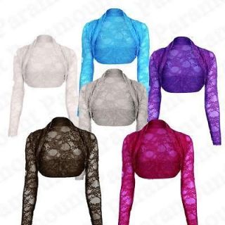 NEW WOMENS LADIES LONG SLEEVE TOP FLORAL LACE SHRUG CROP CARDIGAN