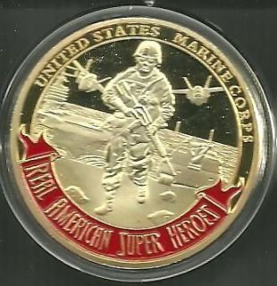 REAL AMERICAN SUPER HEROE MARINE 24KT GOLD CHALLENGE COIN NEW