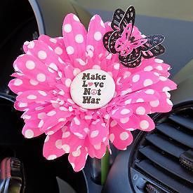 VW Beetle Flower   Pink White Polka Dot Make Love Not War Daisy