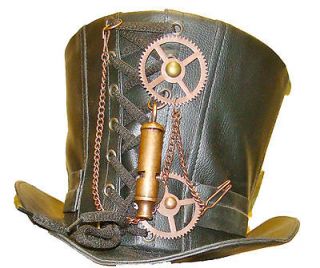 Steampunk madhatter Hand made Leather Look Top Hat with antique style