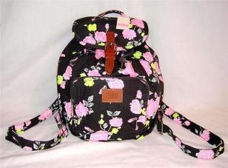 Victoria Secret PINK Floral Rose Canvas Leather Backpack Travel Tote