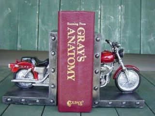 MOTORCYCLE BOOKEND CYCLE BIKE RED CHOPPER LIBRARY DEN GARAGE MAN CAVE