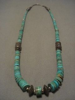MUSEUM VINTAGE NAVAJO ROYSTON TURQUOISE SILVER TUBE BEAD NECKLACE